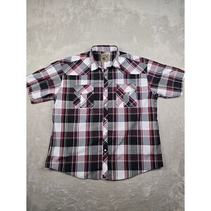Coevals Club Western Shirt Mens 3XL Burgundy Plaid Short Sleeve Pearl Snap *Read